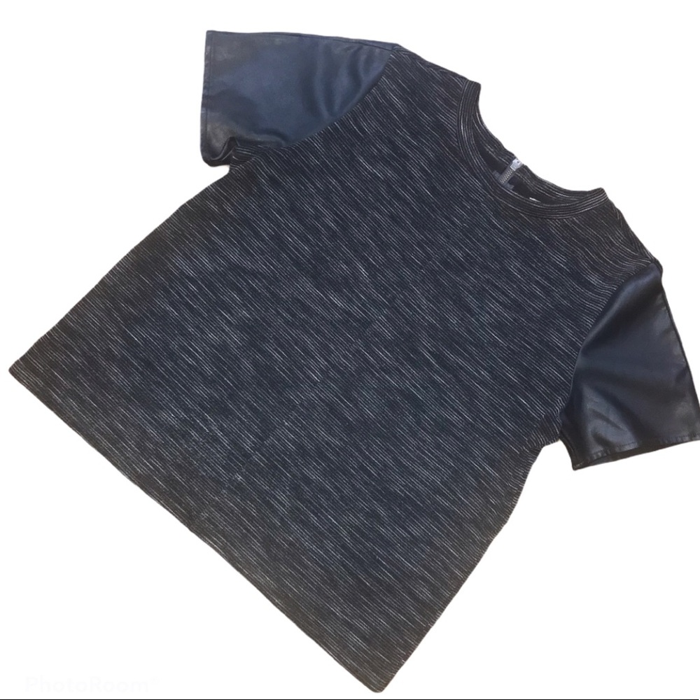Ann Taylor Loft Faux Leather Short Sleeve Top L